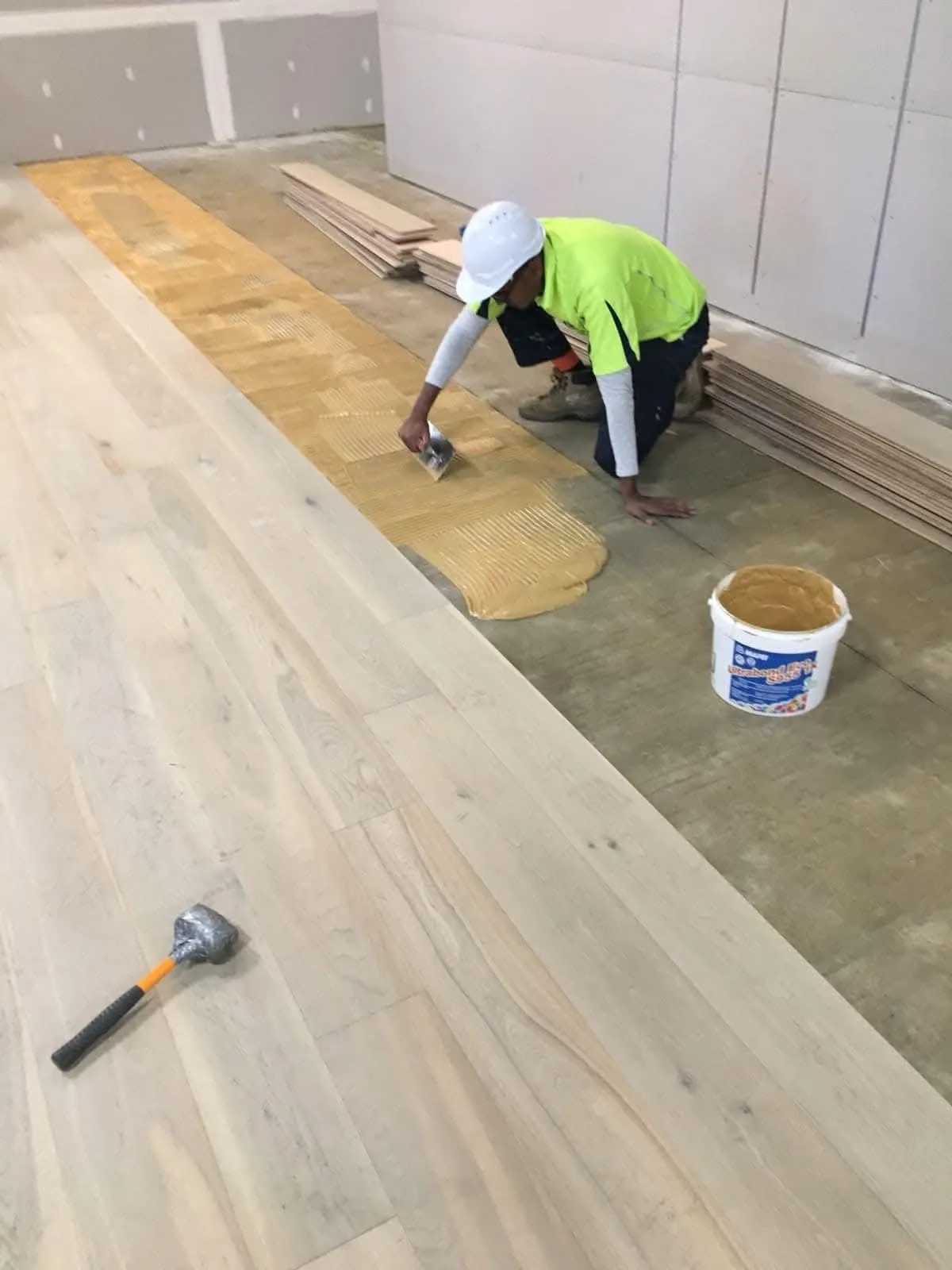 Commercial flooring installation in progress